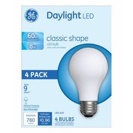 LED Light Bulbs, Daylight, 760 Lumens, 8-Watts, 4-Pk.