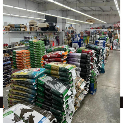 Feed & SuppliesOur well-stocked display featuring a variety of high-quality animal feeds and essential supplies, carefully selected to keep your pets and livestock happy and healthy.