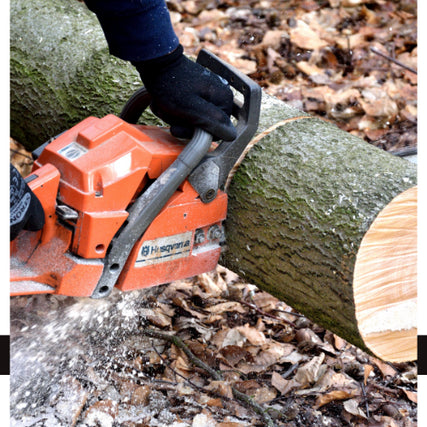 Husqvarna EquipmentA person using a Husqvarna chainsaw to cut down a tree.