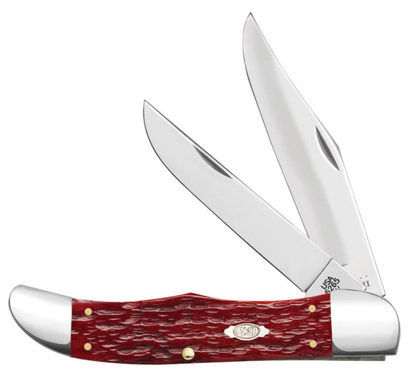 Case Peach Seed Jig Dark Red Bone CS Folding Hunter with Sheath (Dark Red Bone)