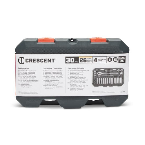 Crescent 30 Piece 3/8 Drive 6 and 12 Point SAE Mechanics Tool Set