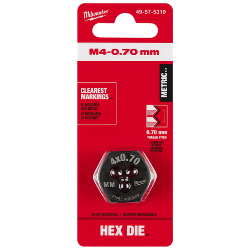 Milwaukee M4-0.70 mm 1-Inch Hex Threading Die