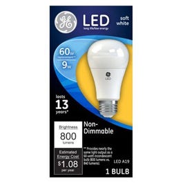 LED Light Bulb, Soft White, Non-Dimmable, 800 Lumens, 9-Watts