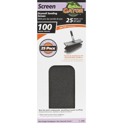 Gator Grit 100 Grit 4-3/8 In. x 11 In. Precut Drywall Sanding Screen (25-Pack)