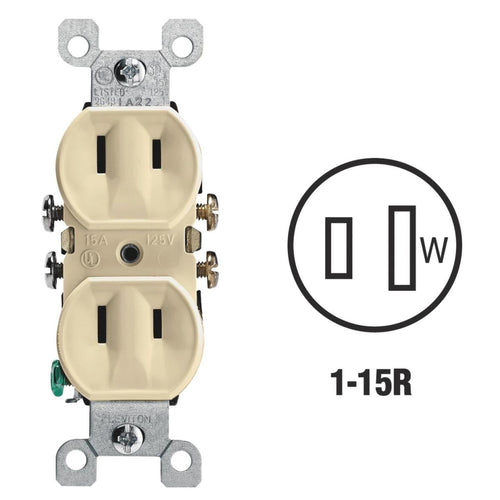 Leviton 15A Ivory Residential Grade 1-15R Duplex Outlet