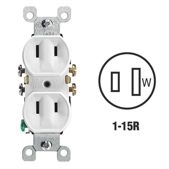 Leviton 15A White Residential Grade 1-15R Duplex Outlet